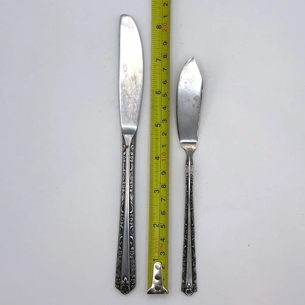 Vtg Interpur Mexicali Rose Stainless Japan Flatware 8 Knives 1 Butter Knife MCM